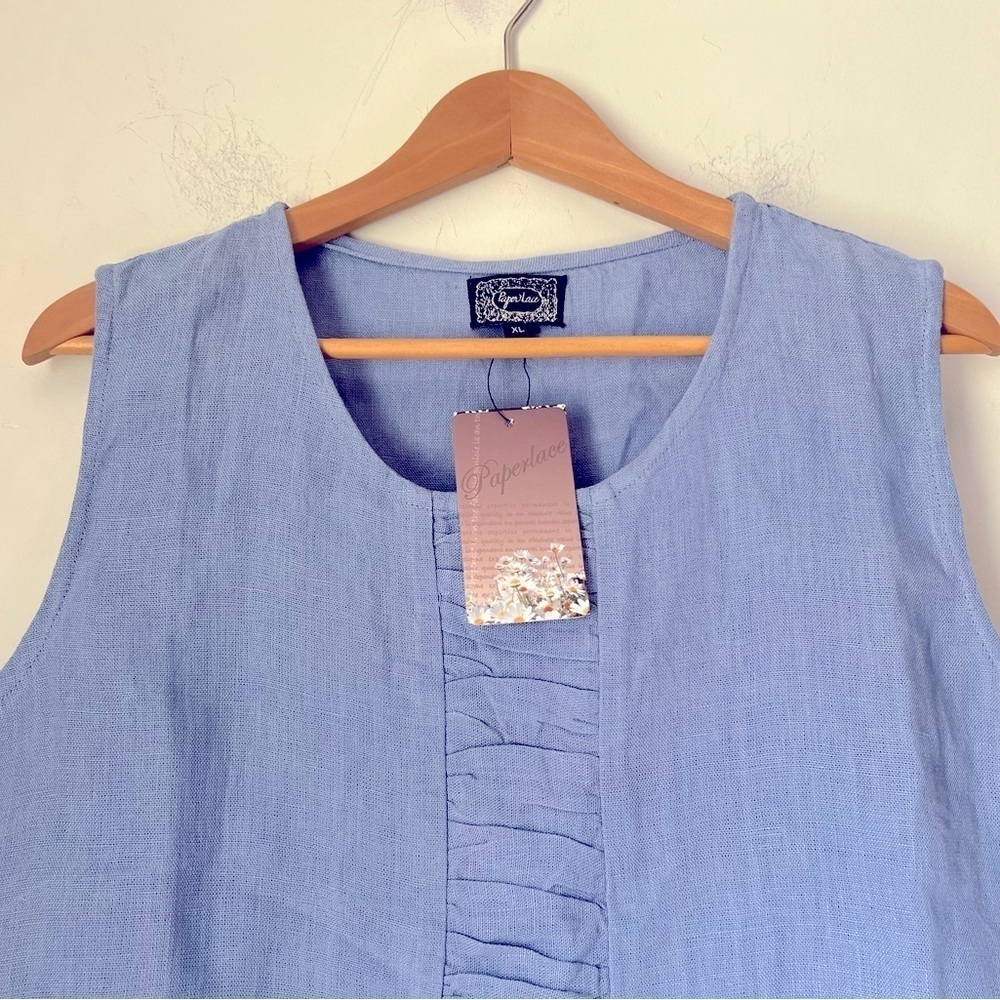 Paper Lace Sleeveless Linen Top Cornflower Blue Minimalist Contemporary Coastal - Picture 2 of 11
